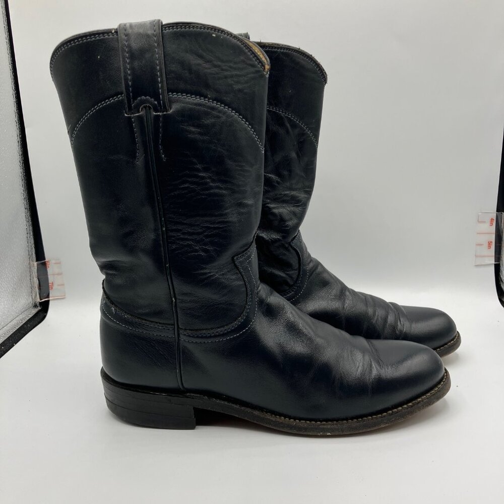 Justin Roper Western Boot Women 6B Mid Calf Block Heel 10" Shaft Dark Navy Blue
